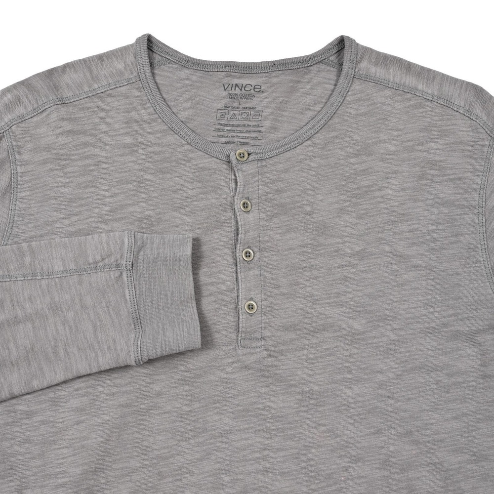 Vince Mens Large Henley Light Gray 100% Cotton Long Sleeve Shirt Slub Minimalist